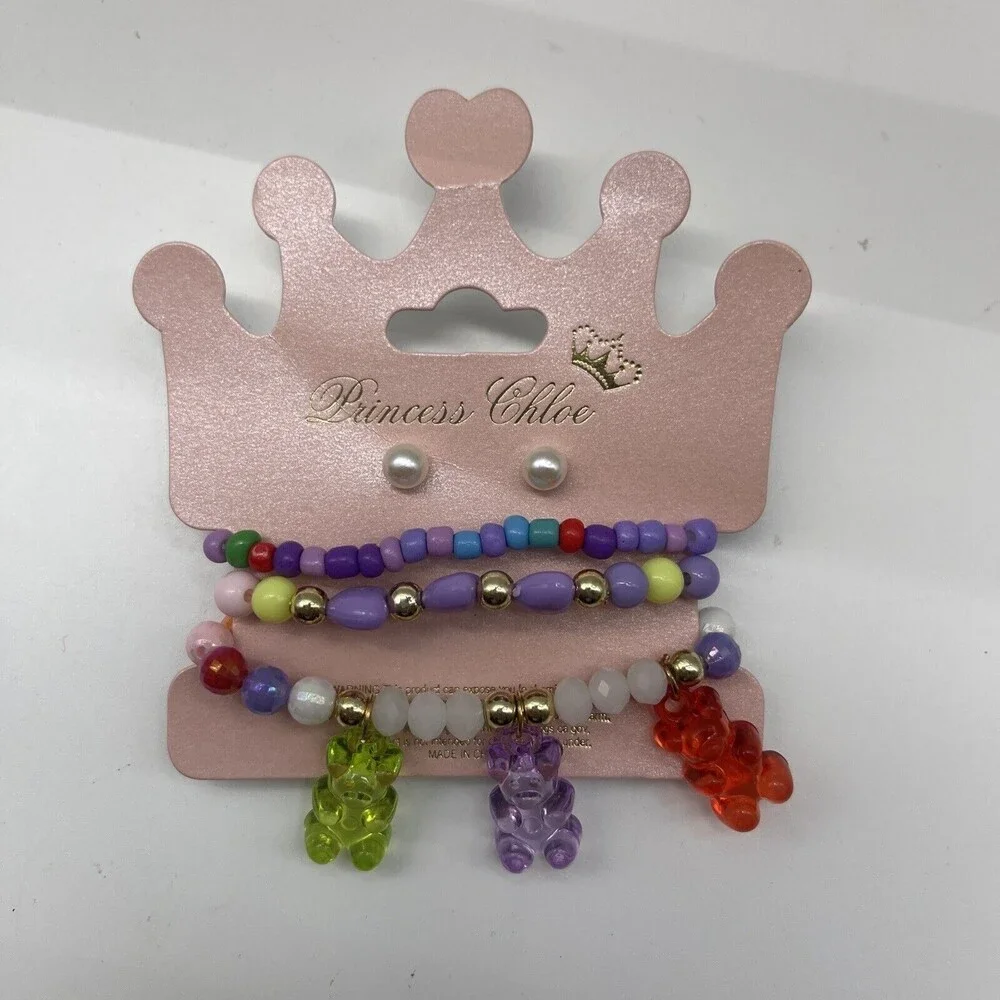 Princess Chloe Girls 3 Piece Bracelet Lot Red Hair Girl Fruits Gummy Bears New